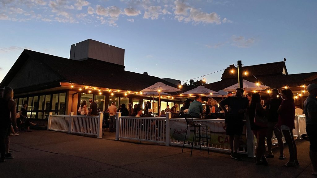 patio party at night with string lights