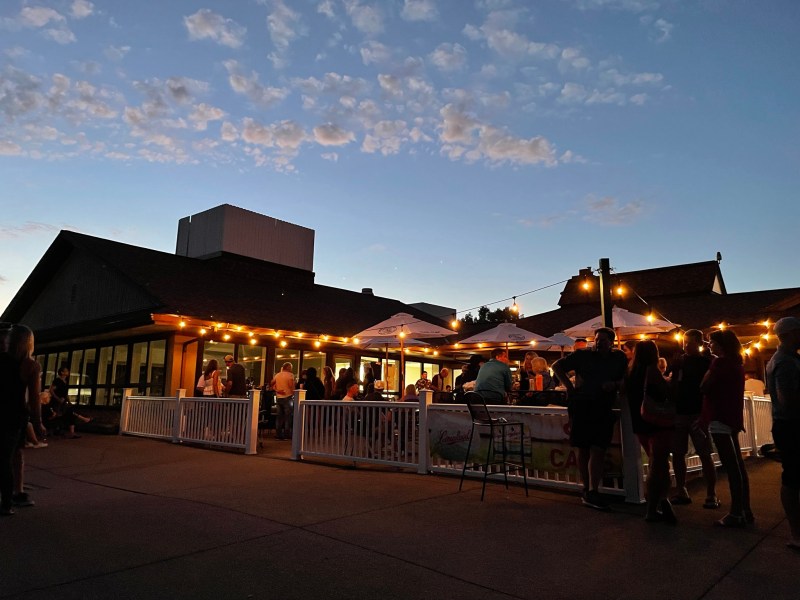 patio party at night with string lights